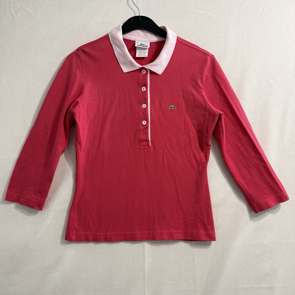 Lacoste Polo Shirt Pink Long Sleeve Womens Size 38 *small hole